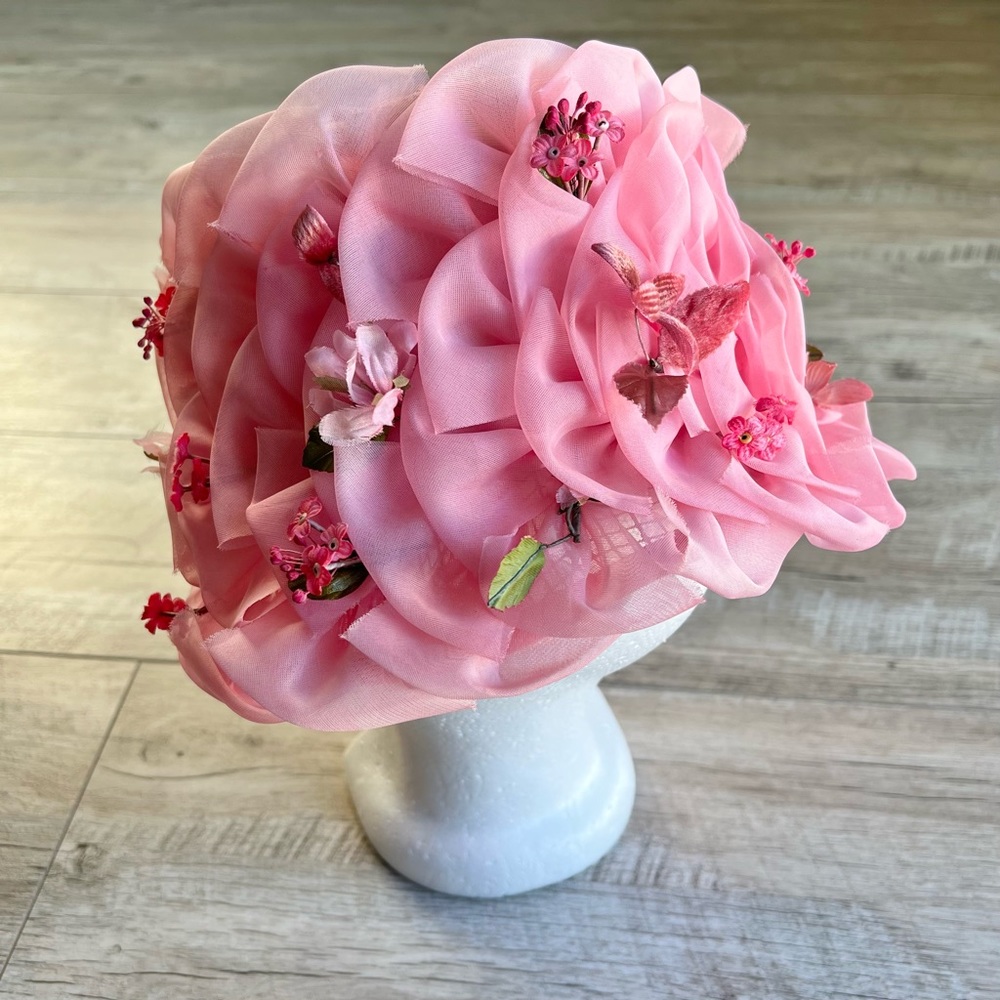 Rare Vintage 1950’s Valerie Modes Garden Party Caged Floral Pill Box Hat - Picture 5 of 9